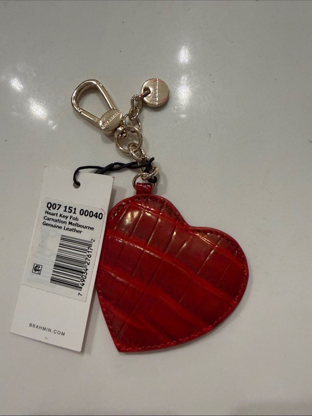Brahmin Croc-Embossed Red Heart Key Fob with Gold Hardware